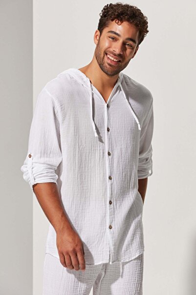 White By Nature Hooded Double Face Muslin Shirt