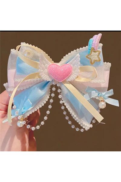 Pelin Aksesuar Pastel Colored Pearl Heart Bow Collar for Girl - Buckle