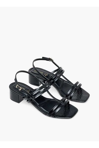 Celeste Women's Textured Strap Sandals with Block Heels and Buckle Closure