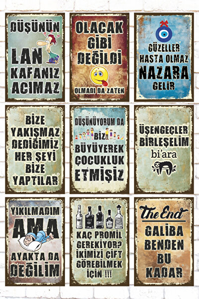 Hayat Poster Set de pictură din lemn cu 9 bucăți de scris mixt, cu inscripții amuzante