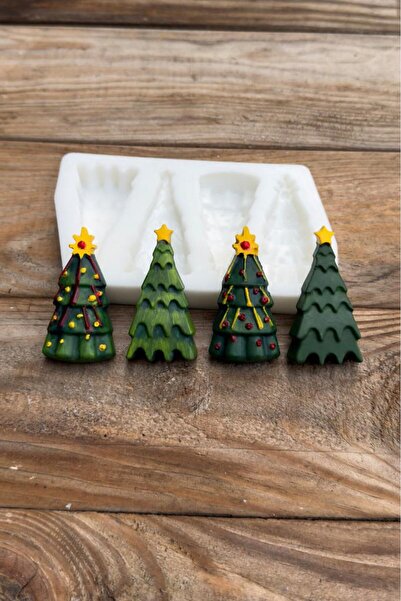 rufus concept Noel Çamı İki Çeşit Dörtlü Silikon Mum Kalıbı