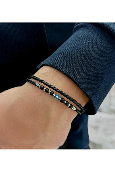 Focus Special Design Evil Eye Beaded Men's Leather Bracelet