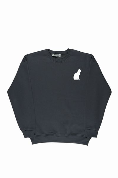 By Caspita Fashion Hanorac unisex oversize afumat cu imprimeu pe spate Lenithra Cat