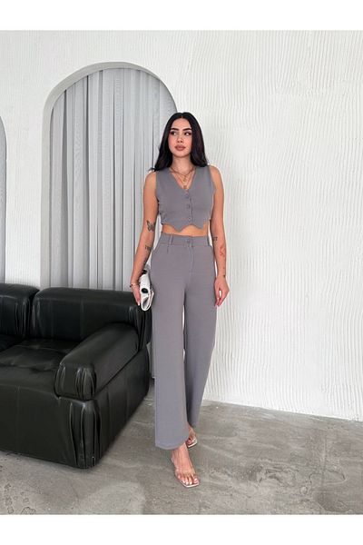 Butik Women's Gray Vest Pants Suit