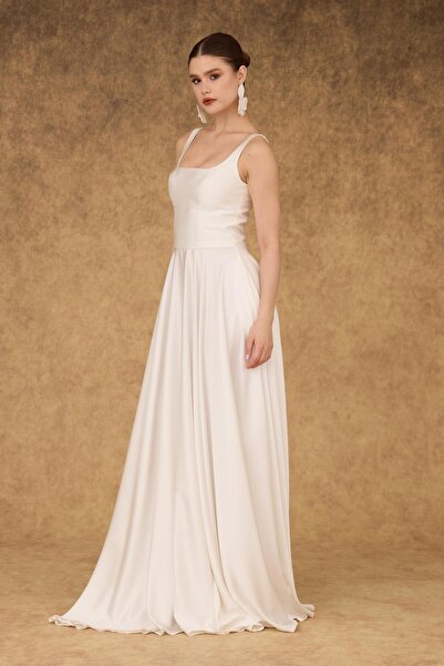 Carmen White Square Neck Satin Wedding Dress