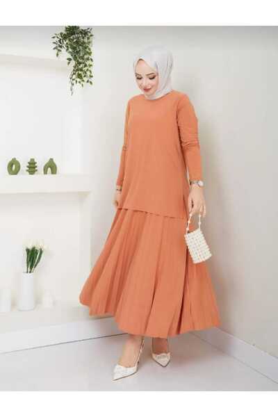 ECK MODA Women's Sandy Fabric Full Lycra Skirt Pleated Bottom Top Set