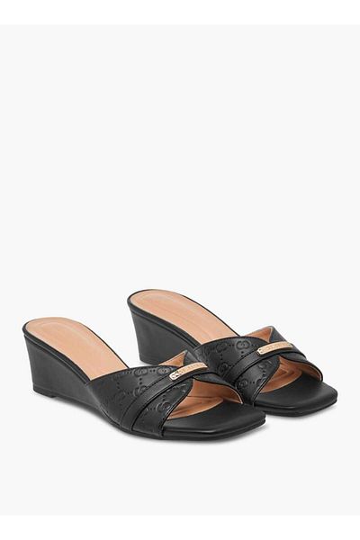 Celeste Celeste Women's Monogram Embossed Slip-On Sandals with Wedge Heels