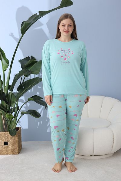 CALİA Women's Battal Milan Fabric Pajamas Set Plus Size Long Sleeve