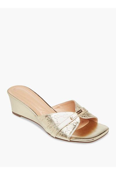 Celeste Women's Monogram Embossed Slip-On Sandals with Wedge Heels