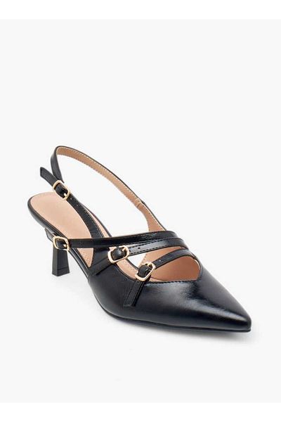 Celeste Women's Pointed Toe Shoes with Kitten Heels and Pin Buckle Closure