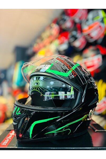 Universal ÜNİVERSAL VIRTUE ÇENE AÇILIR GÜNEŞ VİZÖRLÜ MOTOSİKLET KASKI (SİYAH-YEŞİL)