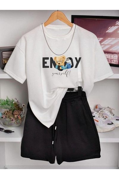 EFFRENATU Unisex Women'S/Men's Printed Soft Short Sleeve Shorts Bottom Top Set