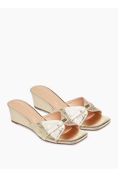 Celeste Women's Monogram Embossed Slip-On Sandals with Wedge Heels