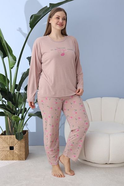CALİA Women's Battal Milan Fabric Pajamas Set Plus Size Long Sleeve