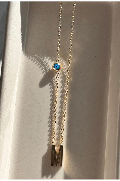 juleeco Nazar Boncuklu M Harfi Gold Çelik Kolye