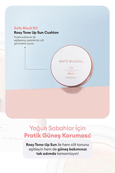 Missha Nemlendirici Ton Eşitleyici Cushion Güneş Kremi Safe Block RX Rosy Tone Up Sun Cushion SPF50+/PA++++