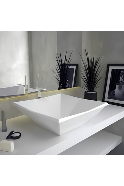 Bien Kristal Kare Beyaz Deliksiz Lavabo 41 Cm