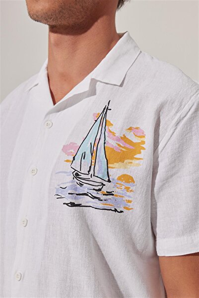 White By Nature Sailing Printed Linen Resort Shirt