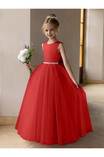 NSMLİFE Rochie de bal din tul cu perle și fundă din satin/rochie de prințesă