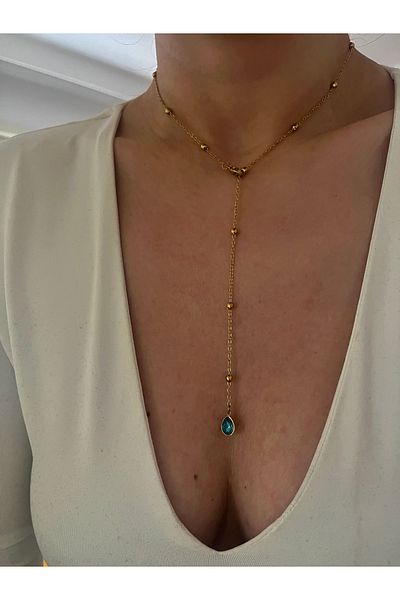 Hoop jewelery Stone Low-Cut Necklace with Steel Chain