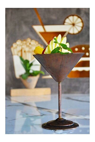Bakır Concept 2-Piece Flat Model Copper Goblet Martini - Oxide Color