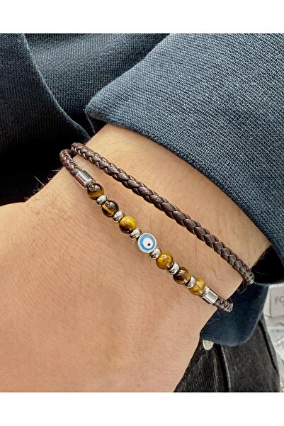 Focus تصميم خاص سوار جلدي للرجال مطرز بعين الشر