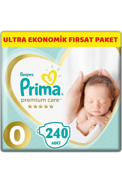 Prima Premium Care Bebek Bezi Beden:0 (1.5-2.5KG) Prematüre 240 Adet Ultra Ekonomik Fırsat Pk