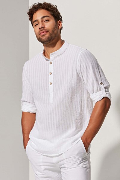 White By Nature Judge Collar Half Placket Men's Shirt