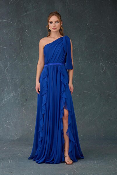 Carmen Saks Şifon Tek Omuzlu Uzun Abiye Elbise