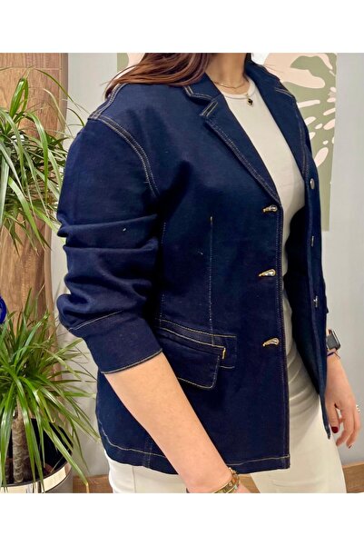 ARZU ÖZEL MODA ATÖLYESİ Mevsimlik Düşük Omuz Regular Fit Blazer Kot Ceket.