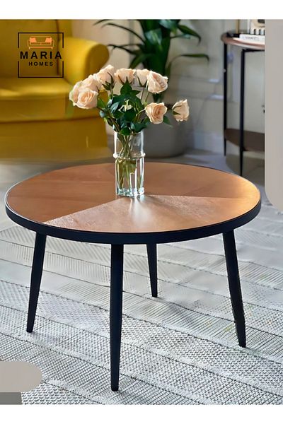 MARIA HOMES Round Wooden Coffee Table Elegant Modern Design for Living Rooms 80x50 cm