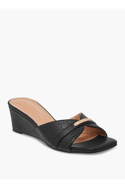 Celeste Celeste Women's Monogram Embossed Slip-On Sandals with Wedge Heels