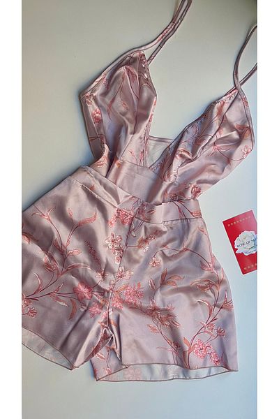 MOONGIRL Satin Chest V Model Shorts Nightgown Suit
