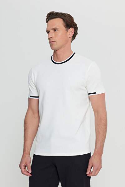 ALTINYILDIZ CLASSICS Men's White Slim Fit Slim Fit Crew Neck Jacquard T-Shirt