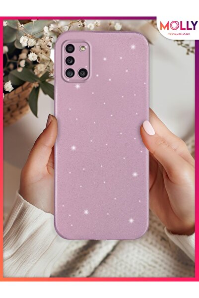 Molly Samsung Galaxy A12 İçin Gül Kurusu Berry Simli Parlak Silikon Kılıf