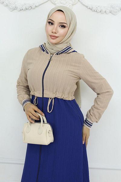 Modamihram Indigo Suit - Lace-Up Waist Ribs 19237