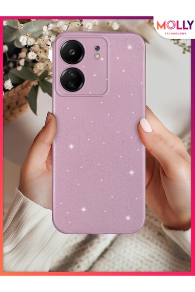 Molly Xiaomi Redmi 12C İçin Gül Kurusu Berry Simli Parlak Silikon Kılıf