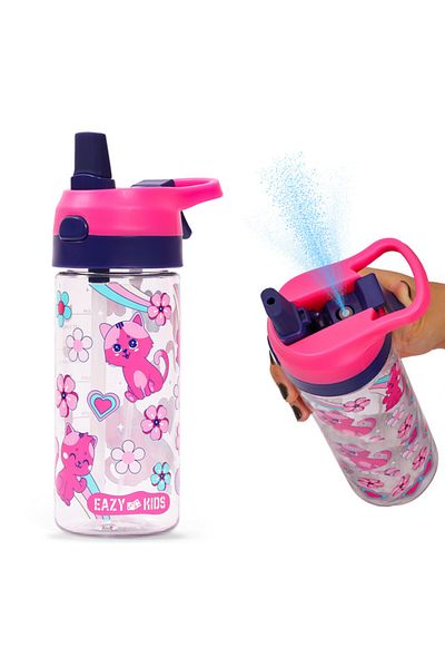 Eazy Kids Tritan Water Bottle w / Spray, Cat - Pink, 420ml