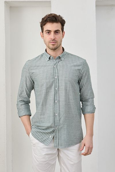 RAVANELLI Cămașă modernă slim fit din bumbac în dungi pentru bărbați