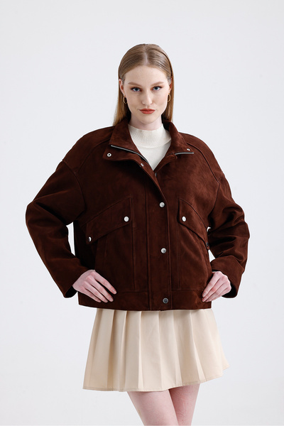 nero leather fur Kahve Süet Kadın Oversize Ceket