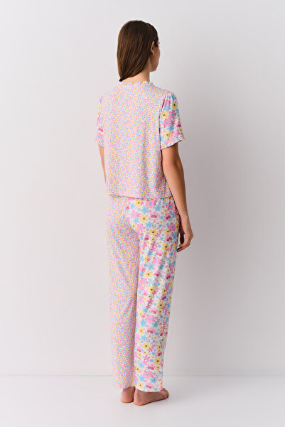 SUWEN Set de pijamale cu guler cămașă Blossom