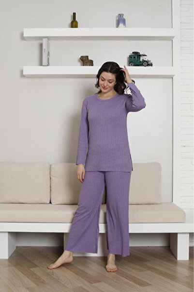 MEBA Set de pijamale de sezon pentru femei, cu mâneci lungi, mov