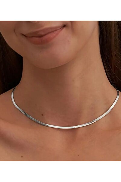 SUNA GÜMÜŞ RENK SADE DÜZ KOLYE-ÇELİK