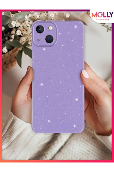 Molly iPhone 15 İçin Lila Berry Simli Parlak Silikon Kılıf