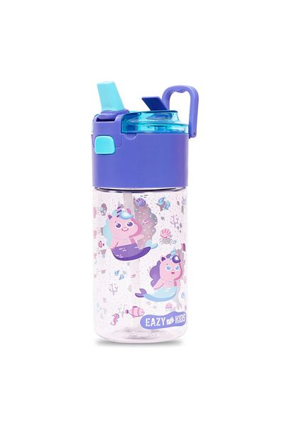 Eazy Kids Tritan Water Bottle w / Snack Box, Mermaid - Purple, 450ml