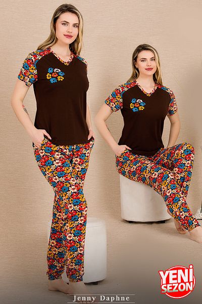 Jenny Daphne Σετ κοντομάνικη πιτζάμες Lady Floral μοτίβο νέας σεζόν 12487