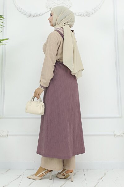 Modamihram Рожевий костюм з сухого рельєфу - шнурівка на талії 19237