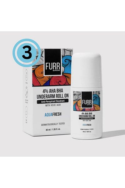 Furr 4% AHA BHA Underarm Roll On with Kojic Acid, Aqua Fresh Fragrance - 40ml (Pack of 3)