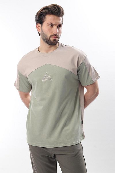 Madmext Ανδρικό μπλουζάκι Beige OverFit Garnished E7104