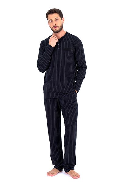 Damat Ds Damat Stripe Pattern Pajamas Knitwear Rob Set 3-Piece Black-Gray
